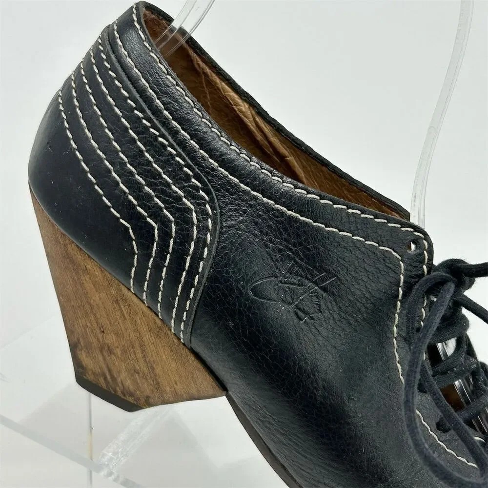 John Fluevog Women's Black Leather Lace-Up Heels Size 6.5 Formal Shoes Dressy